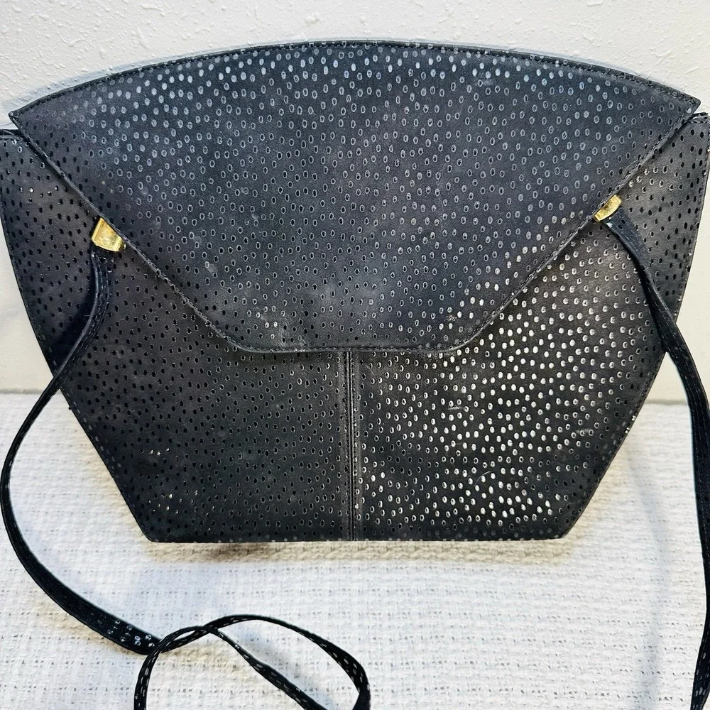 Vintage d'Rossana by‎ Charna Black Stingray Leather (Shagreen) Handbag – Gold